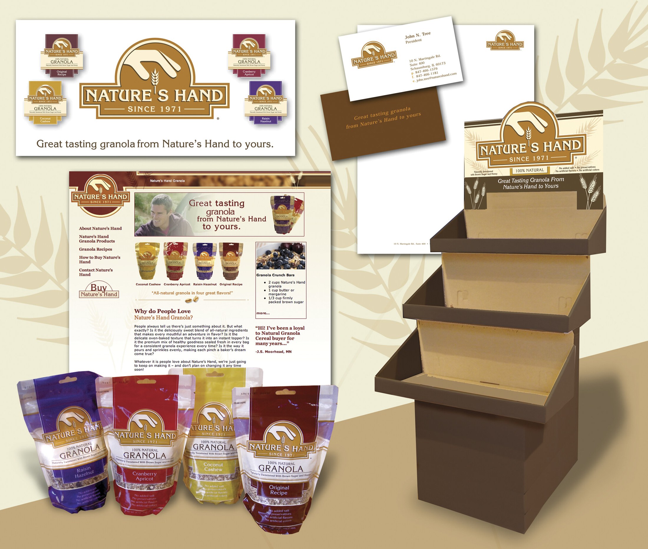 Nature’s Hand — packaging, collateral, and retail display.